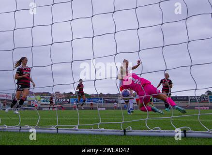 Sydney, Australie. 27 janvier 2024. Tameka Yallop de Brisbane donne un coup de pied à la passe de ballon, Kaylie Collins des Wanderers, lors du match de A-League entre les Western Sydney Wanderers et Brisbane Roar au Marconi Stadium le 27 janvier 2024 à Sydney, Australie Credit : IOIO IMAGES/Alamy Live News Banque D'Images