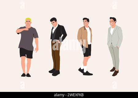 Ensemble d'hommes en vêtements décontractés. Illustration vectorielle dans le style plat. Illustration de Vecteur