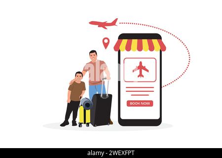 Terminal de l'aéroport. Personnes avec bagages et smartphone. Illustration vectorielle dans le style plat Illustration de Vecteur