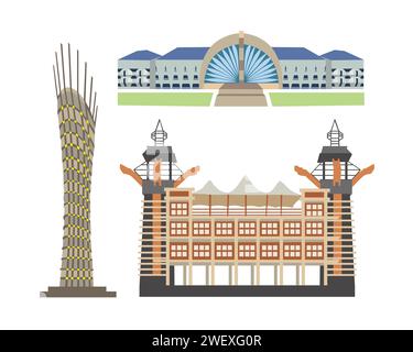 Ensemble de bâtiments d'architecture et de monuments. Illustration vectorielle dans le style plat. Illustration de Vecteur