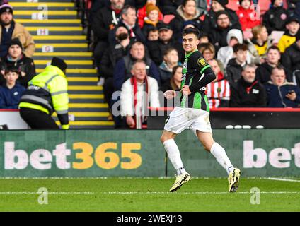 Bramall Lane, Sheffield, Royaume-Uni. 27 janvier 2024. FA Cup Fourth Round football, Sheffield United contre Brighton et Hove Albion ; Facundo Buonanotte de Brighton célèbre marquer à la 14e minute pour 0-1 crédit : action plus Sports/Alamy Live News crédit : action plus Sports Images/Alamy Live News Banque D'Images