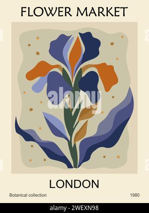 Affiche abstraite Flower Market London avec Iris. Illustration de Vecteur