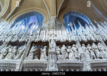 Cathédrale notre-Dame de Chartres, France, sculpture murale de choeur, monument de style gothique, construit entre 1194 et 1220, l'un des plus beaux A. Banque D'Images