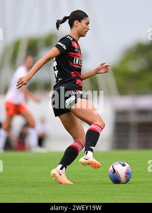 Bossley Park, Australie. 27 janvier 2024. Madison McComasky du Western Sydney Wanderers FC est en action lors du match de la saison 14 de la Liberty A-League 2023/24 entre le Western Sydney Wanderers FC et le Brisbane Roar FC qui s'est tenu au Marconi Stadium. Score final ; Western Sydney Wanderers FC 1 : 3 Brisbane Roar FC. (Photo Luis Veniegra/SOPA Images/Sipa USA) crédit : SIPA USA/Alamy Live News Banque D'Images