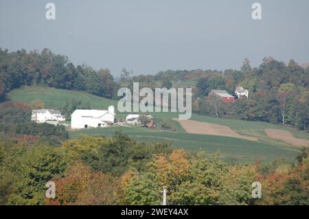 Amish Country Byway - Hazy Farm dans le comté de Holmes Banque D'Images
