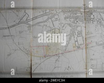 Ancien chemin vicinal n° 24, dit boulevard Solférino, boulevard de Beaumont, boulevard du Colombier et boulevard de Guines (Rennes) - Plan annexé au dossier de classement de la voie en 1861 (A. C. Rennes). Banque D'Images