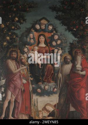 Andrea Mantegna - Madonna en gloire avec St. Jean le Baptiste, Saint Gregory le Grand, St. Benedict et St. Jérôme - 1497. Banque D'Images