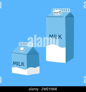 Emballage de lait tiré à la main. Illustration vectorielle de produit laitier dans le style plat de bande dessinée Illustration de Vecteur