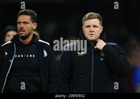 LONDRES, Royaume-Uni - 27 janvier 2024 : Eddie Howe, entraîneur de Newcastle United, devançant le quatrième tour de la FA Cup entre Fulham FC et Newcastle United FC à Craven Cottage (crédit : Craig Mercer/ Alamy Live News) Banque D'Images