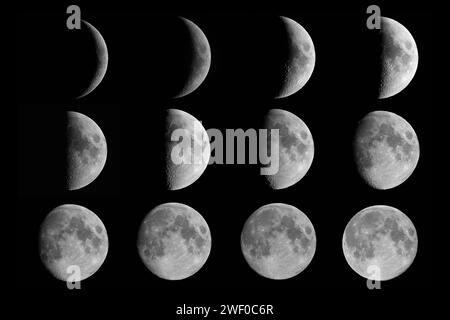 Phases de lune (affiche 12x8 po) Banque D'Images