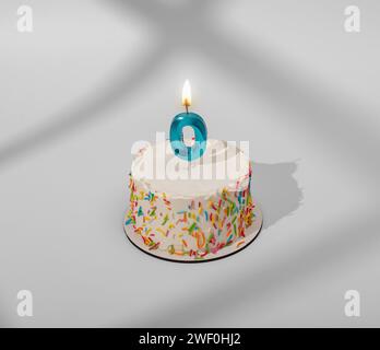 0 lumière de bougie en forme sur le gâteau de joyeux anniversaire Banque D'Images