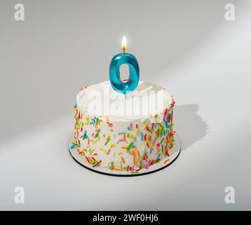 0 lumière de bougie en forme sur le gâteau de joyeux anniversaire Banque D'Images