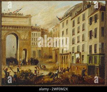 Anonyme - scène de combat à la porte Saint-Martin, le 28 juillet 1830. Banque D'Images