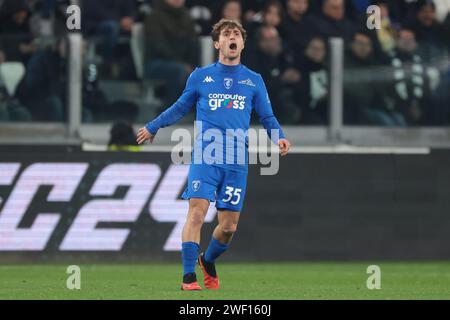 Turin, Italie. 27 janvier 2024. Tommaso Baldanzi de l'Empoli FC réagit lors de l'échauffement avant le match de Serie A au stade Allianz, Turin. Le crédit photo devrait se lire : Jonathan Moscrop/Sportimage crédit : Sportimage Ltd/Alamy Live News Banque D'Images