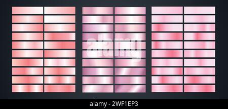 Collection de dégradé métallique doré. Plaques brillantes avec effet doré. Collection d'ensembles de dégradés d'or rose et violet, illustration vectorielle. Illustration de Vecteur