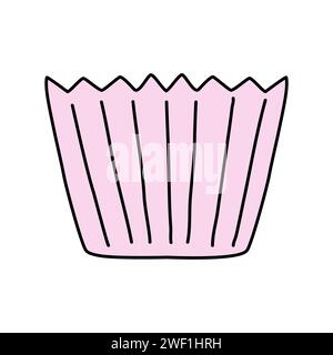 Tasse en papier rose pour la cuisson des muffins ou des cupcakes, doodle accessoire de boulangerie, illustration vectorielle Illustration de Vecteur