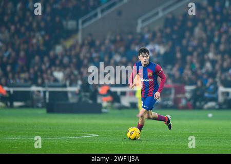 Barcelone, ESP. 27 janvier 2024. FC BARCELONA vs VILLAREAL CF 27 janvier 2024 Pedri (8 ans) du FC Barcelone lors du match entre le FC Barcelone et Villareal CF correspondant à la vingt-deuxième journée de la Liga EA Sports à l'Olimpic Stadium Lluis Companys de Montjuïc à Barcelone, Espagne. Crédit : Rosdemora/Alamy Live News Banque D'Images