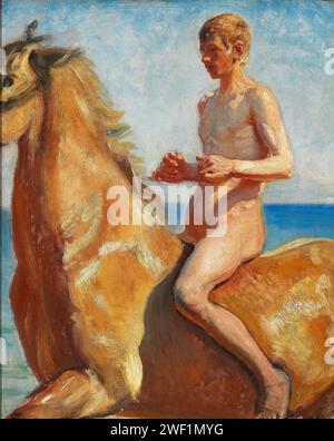 Michael Ancher - Drenge ride Heste til Vands. Studie. Banque D'Images