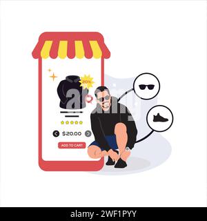 Illustration vectorielle d'un homme avec un téléphone portable. Concept d'achat en ligne. Illustration de Vecteur