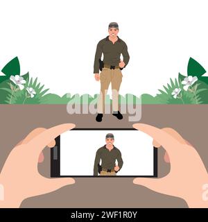 Selfie d'un homme avec un téléphone portable. Illustration vectorielle. Illustration de Vecteur