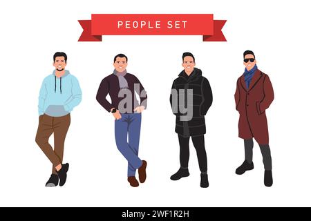Ensemble d'hommes de mode en vêtements d'hiver. Illustration vectorielle dans le style plat Illustration de Vecteur