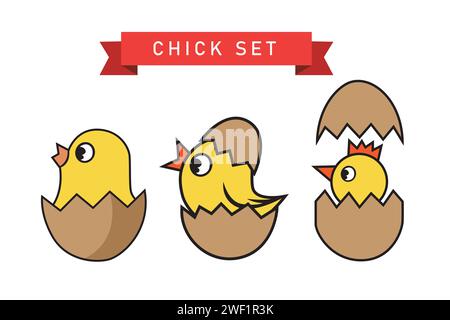 Poulets éclos d'un œuf. Illustration vectorielle de dessin animé mignon. Illustration de Vecteur