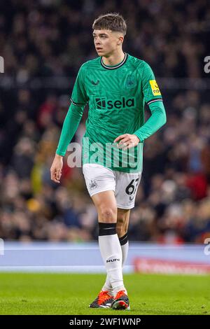 Londres, Royaume-Uni. 28 janvier 2024. Lewis Miley de Newcastle Utd lors du match de football du 4e tour de la FA Cup entre Fulham et Newcastle United à Craven Cottage à Londres, en Angleterre. (Richard Callis/SPP) crédit : SPP Sport Press photo. /Alamy Live News Banque D'Images