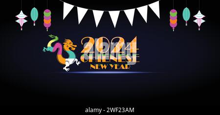 2024 fonds d'écran et arrière-plans du nouvel an chinois que vous pouvez télécharger et utiliser sur votre smartphone, tablette ou ordinateur. Illustration de Vecteur
