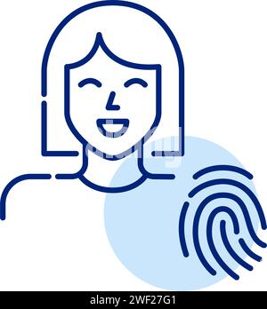 Système de contrôle biométrique. Utilisateur féminin et identifiant d'empreinte digitale. Contour modifiable et parfait au pixel près Illustration de Vecteur