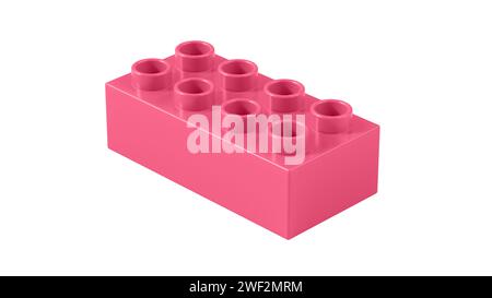 Camellia Rose Plastic Lego Block isolé sur un fond blanc. Brick jouet pour enfants, vue perspective. Vue rapprochée d'un bloc de jeu pour les constructeurs. Banque D'Images