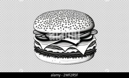 Burger gravure style art. Illustration vectorielle dessinée à la main de hamburger. Mignon hamburger dessiné à la main. Illustration de Vecteur