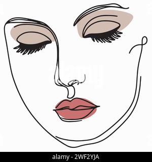 Beau visage de femme, style de ligne à main levée. Style scandinave, lignes noires sur fond blanc, graphismes intérieurs muraux Illustration de Vecteur