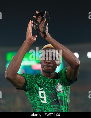 27 2024 janvier : Victor James Osimhen (Nigeria) fait des gestes lors d'un match de la coupe d'Afrique des Nations ronde de 16, Nigeria vs Cameroun, au Stade Félix Houphouet-Boigny, Abidjan, Côte d'Ivoire. Kim Price/CSM Banque D'Images