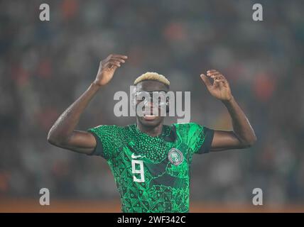 27 2024 janvier : Victor James Osimhen (Nigeria) fait des gestes lors d'un match de la coupe d'Afrique des Nations ronde de 16, Nigeria vs Cameroun, au Stade Félix Houphouet-Boigny, Abidjan, Côte d'Ivoire. Kim Price/CSM Banque D'Images