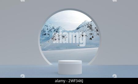 podium de produit rendu 3d isolé blanc pour la vitrine de produits cosmétiques et les publicités, le meilleur pour les soins de la peau et la vitrine de produits de beauté pour l'hiver Banque D'Images