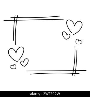 Cadre de ligne dessinée à la main avec Hearts Vector Illustration Illustration de Vecteur