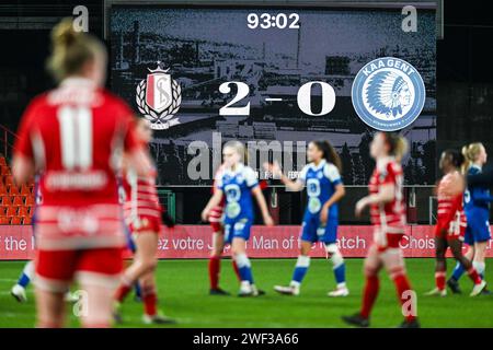 Liège, Belgique. 27 janvier 2024. Tableau de bord photographié après un match de football féminin entre Standard Femina de Liège et AA Gent Ladies lors de la 15e journée de la saison 2023 - 2024 dans la Belgian Lotto Womens Super League, le samedi 27 janvier 2024 à Liège, BELGIQUE . Crédit : Sportpix/Alamy Live News Banque D'Images