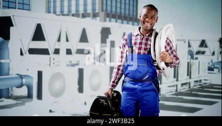 Technicien nettoyage et réparation des appareils de climatisation. Maintenance de l'unité CA Banque D'Images