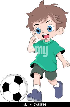 enfant heureux joue au football dribble le ballon, conception d'illustration créative Illustration de Vecteur