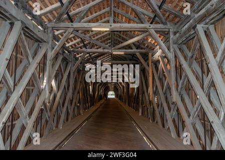 Le vieux pont historique sur le Rhin entre la Suisse et le Liechtenstein Banque D'Images