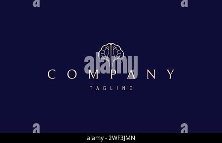 Un logo vectoriel doré avec une image abstraite d'un cerveau avec des neurones sous la forme d'un arbre. Illustration de Vecteur