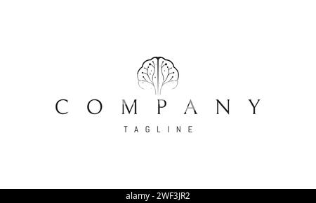 Un logo vectoriel avec une image abstraite d'un cerveau avec des neurones sous la forme d'un arbre. Illustration de Vecteur