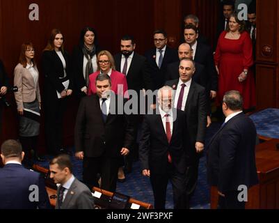 Talat Dzhaferi est élu Premier ministre pour diriger le gouvernement technique jusqu'aux élections présidentielles et législatives prévues pour avril 24 et mai 08. Talat Dzhaferi est le premier Premier ministre albanais de Macédoine du Nord. Skopje janvier 28 2024. IMAGO/PETR STOJANOVSKI Banque D'Images