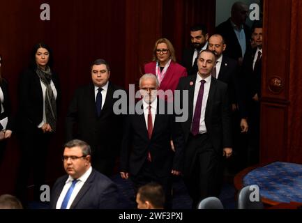 Talat Dzhaferi est élu Premier ministre pour diriger le gouvernement technique jusqu'aux élections présidentielles et législatives prévues pour avril 24 et mai 08. Talat Dzhaferi est le premier Premier ministre albanais de Macédoine du Nord. Skopje janvier 28 2024. IMAGO/PETR STOJANOVSKI Banque D'Images