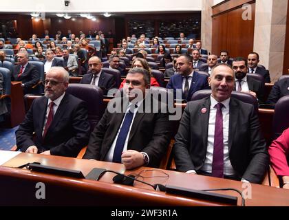 Talat Dzhaferi L est élu Premier ministre pour diriger le gouvernement technique jusqu'aux élections présidentielles et législatives prévues pour avril 24 et mai 08. Talat Dzhaferi est le premier Premier ministre albanais de Macédoine du Nord. Skopje janvier 28 2024. IMAGO/PETR STOJANOVSKI Banque D'Images