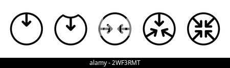 Icône de réduction du symbole définie en noir. Jeu d'icônes de réduction du recyclage et de compression. Transformer, modifier, convertir, réutiliser l'icône définie en noir. Illustration de Vecteur