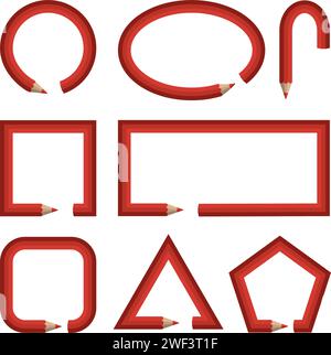 Crayons rouges formant diverses formes géométriques 3D sur fond blanc, symbolisant l'apprentissage à l'école primaire Illustration de Vecteur