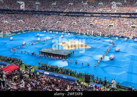 Moscou, Russie – 15 juillet 2018. Vue intérieure du stade Luzhniki lors de la cérémonie de clôture de la coupe du monde 2018 avant le match final France vs Croatie Banque D'Images