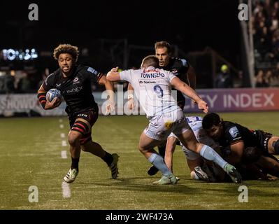 Saracens Andy Christie et Exeter Chiefs Andy Christie en action lors des Saracens vs Exeter Chiefs, Stone X Stadium, Barnet, Londres Royaume-Uni le 26 janvier 2024. Photo de Gary Mitchell Banque D'Images