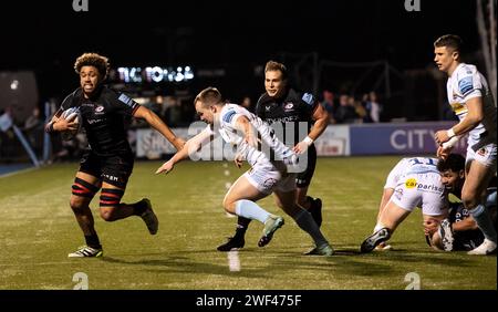 Saracens Andy Christie et Exeter Chiefs Andy Christie en action lors des Saracens vs Exeter Chiefs, Stone X Stadium, Barnet, Londres Royaume-Uni le 26 janvier 2024. Photo de Gary Mitchell Banque D'Images